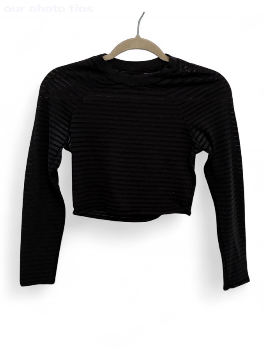 Lululemon Black Striped Long-Sleeve Cropped Top